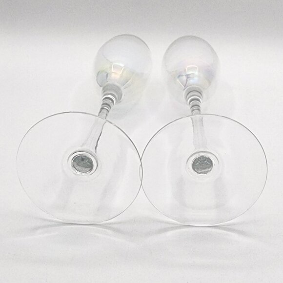 Iridescent Champagne Flutes 9.75"Tall Iridescent Bowl Plain Stem & Base Set of 2 - Picture 7 of 7